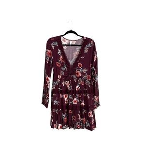 Xhilaration- Flowy Floral Lace Tie-Back, V-neck, Long Sleeve Dress, Size Small